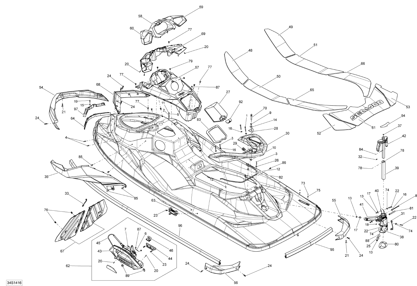 Fits 2014-2015 Sea-Doo WAKE 155 RH Panel, OEM Part # 269502134