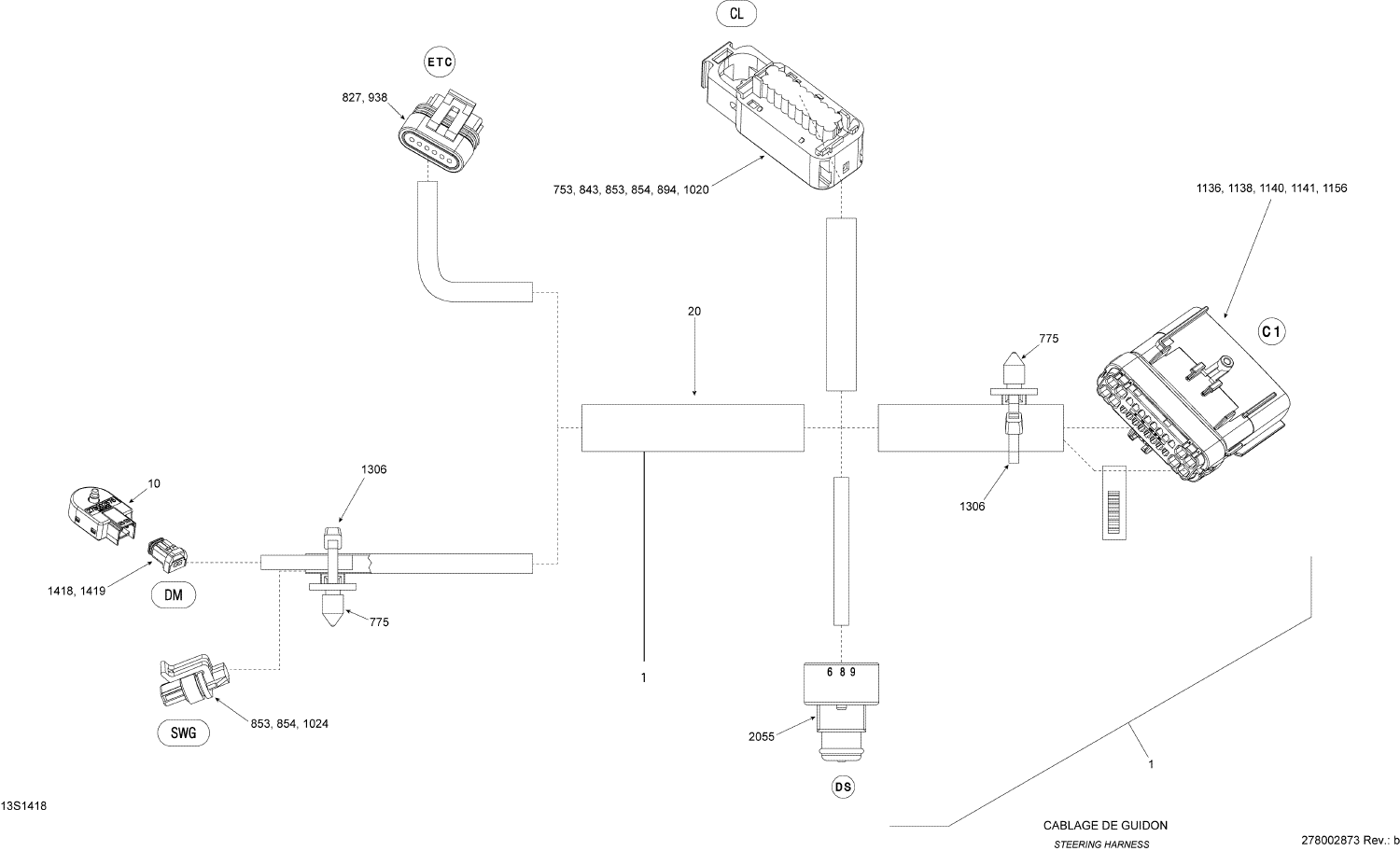 Fits 2013-2014 Sea-Doo GTS 130 & Rental Wiring Harness Ass Y, OEM Part # 278002953