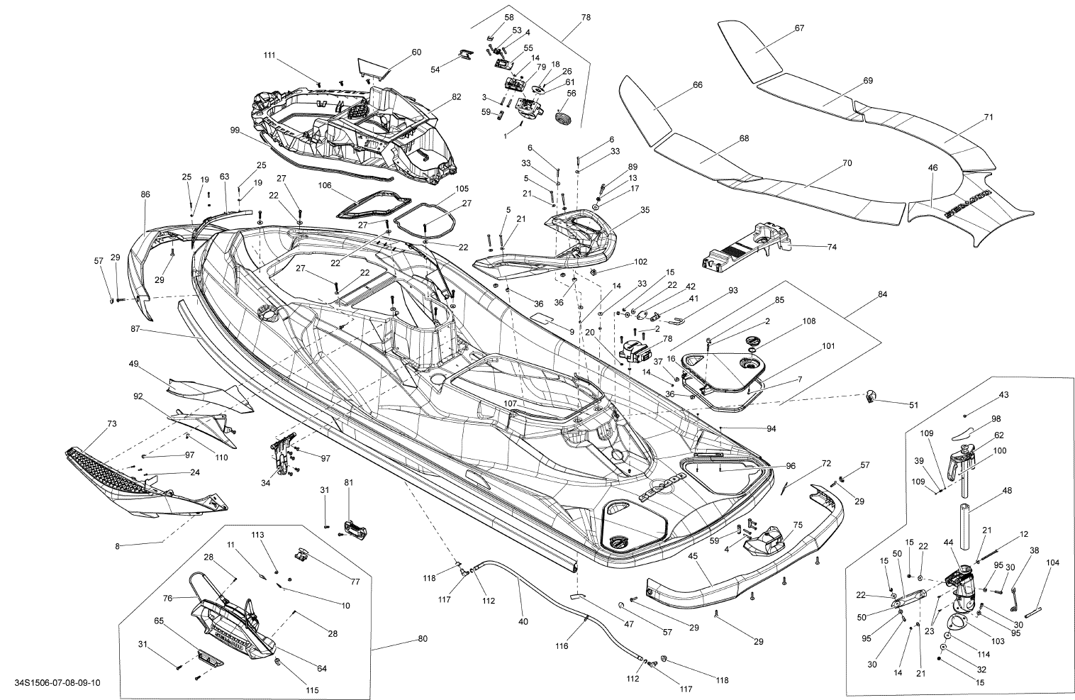Fits 2014-2015 Sea-Doo GTX 155 LH Front Cover Ass Y, OEM Part # 291003938