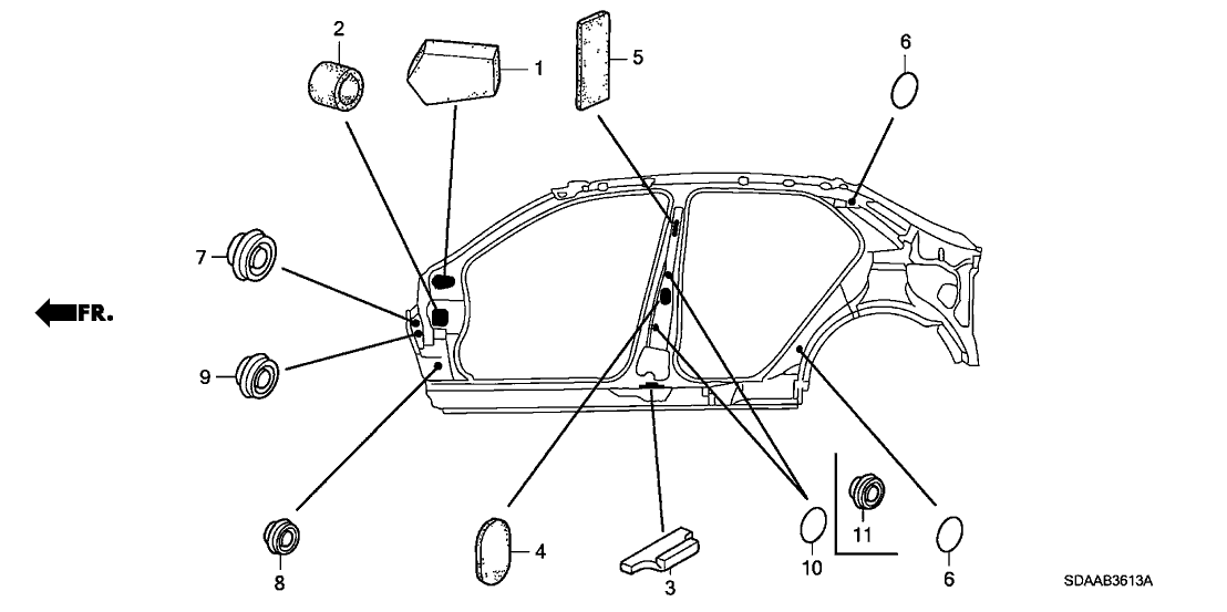 New 2003-2007 Fits Honda Accord Insulator, FR. Pillar, Part # 74534-SDN-A00