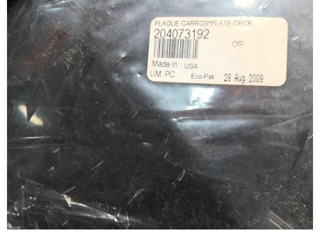 Fits 2008-2012 Sea-Doo 150 Speedster 155 / 150 Speedster 260 DECK Plate 8", OEM Part # 204073192