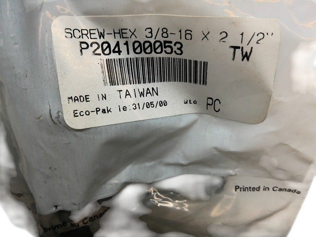 Fits 2000-2009 Sea-Doo Islandia SE 2 x 215 SCIC / Islandia SE 430 HEX. Screw 3/8-16 X 2-1/2, OEM Part # 204100053