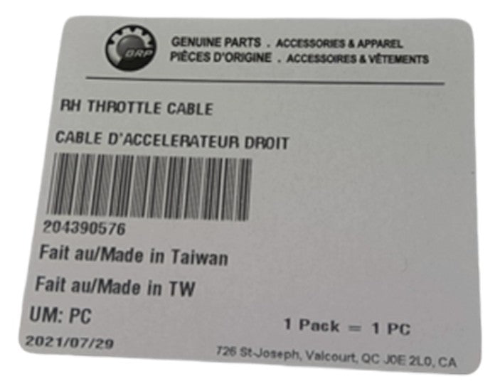 2010-2012 Fits BRP 180 Challenger 215 RH Throttle Cable, OEM Part # 204390576 - Vintage image