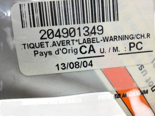 Fits 2004-2009 Sea-Doo Islandia SE 2 x 215 SCIC / Islandia SE 430 Warning Decal Changing ROO, OEM Part # 204901349