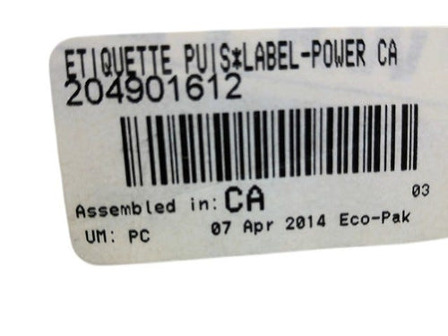 Fits 2006-2011 Sea-Doo 210 Challenger 310 / 210 Challenger SE 310 Power Capacity Label, OEM Part # 204901612