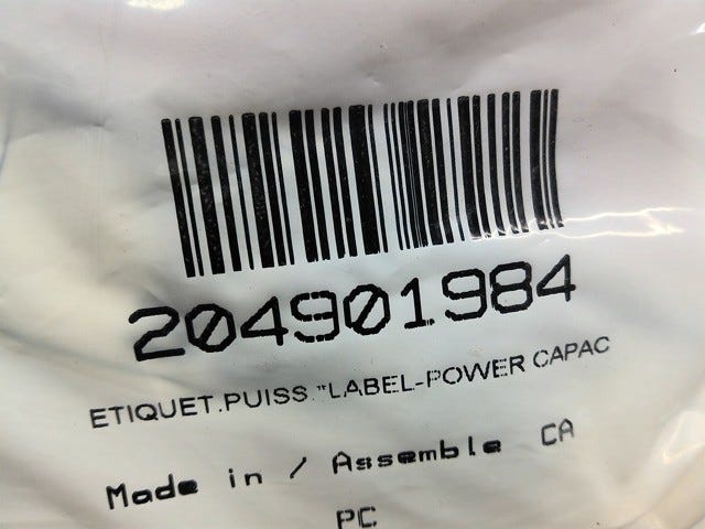 Fits 2009-2011 Sea-Doo 200 Speedster 510 / 230 Challenger 310 Power Capacity Label, OEM Part # 204901984