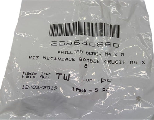 Fits BRP Phillips Screw M4 X 8, OEM Part # 208640860