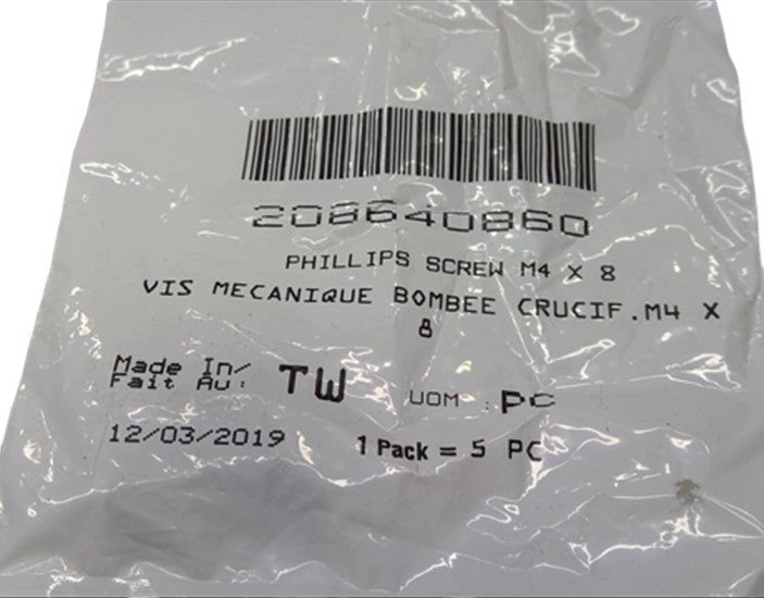 2000-2002, 2007-2012 Fits Sea-Doo Phillips Screw M4 X 8, OEM Part # 208640860 - Vintage image