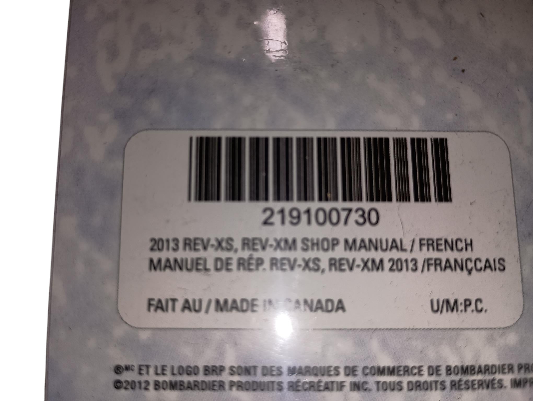 Fits Sea-Doo Shop Manual Rev Xs/ Xm 600, OEM Part # 219100730 - Vintage image