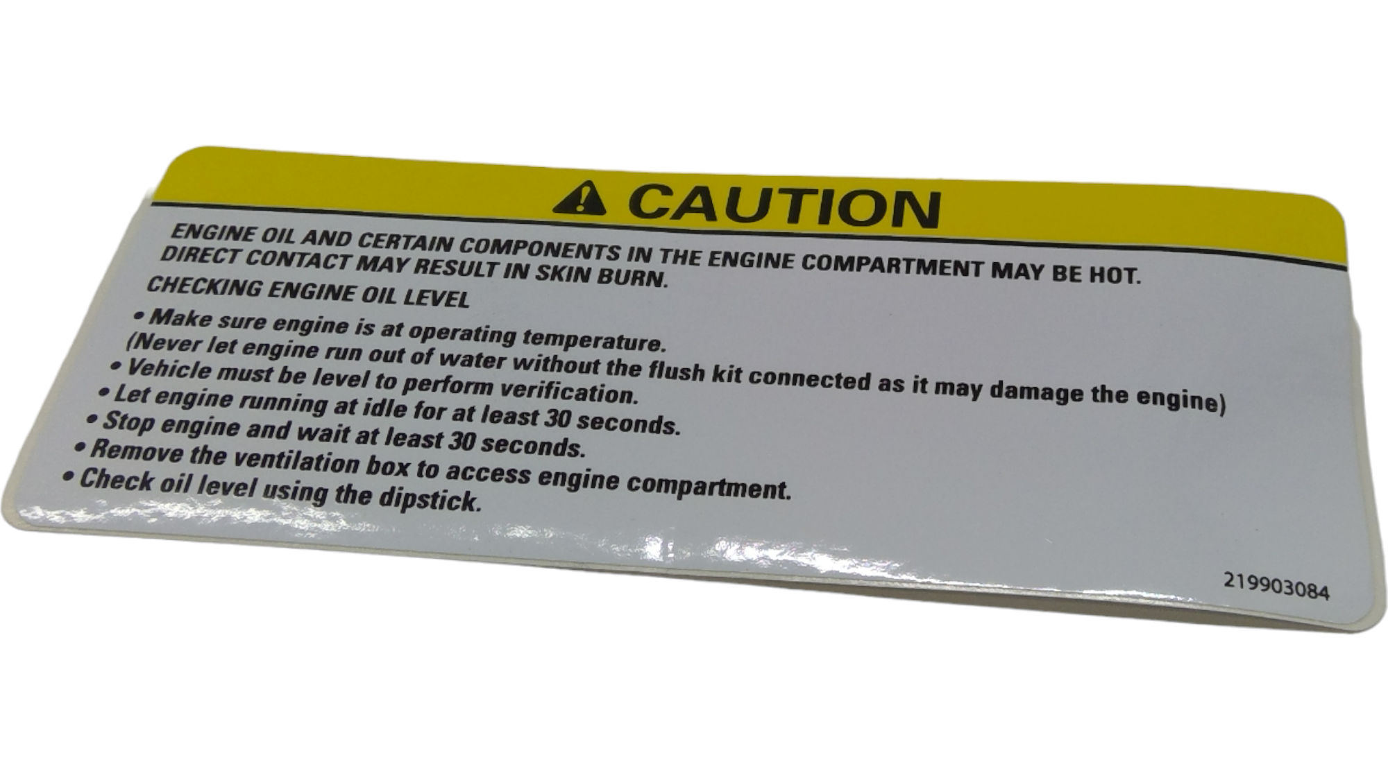 Sea-Doo Caution Decal, Engine OIL, OEM Part # 219903084