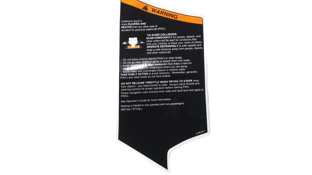 Fits Sea-Doo LH Warning Decal, Security, OEM Part # 219903451