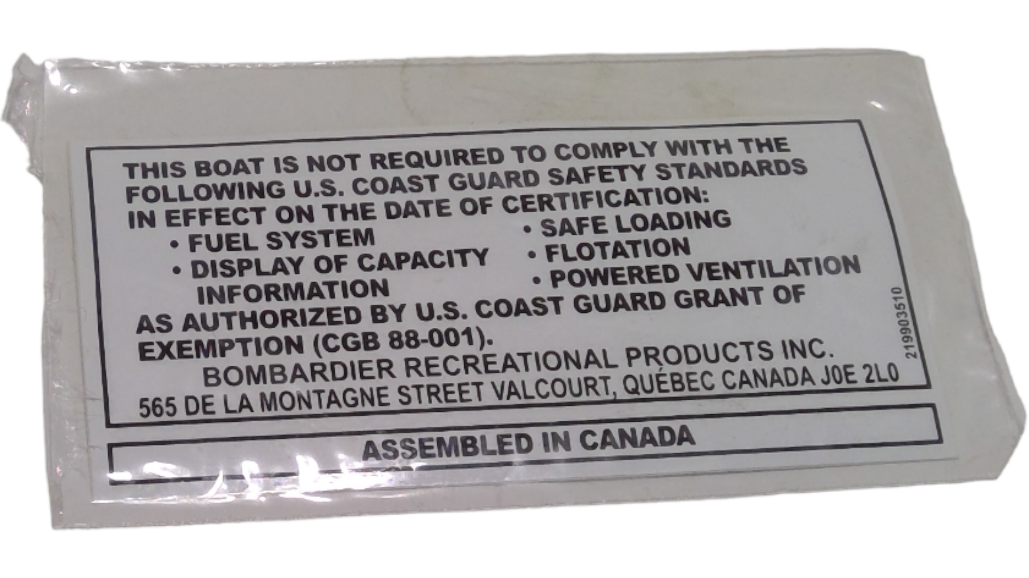 Sea-Doo Decal, Exemption, OEM Part # 219903510