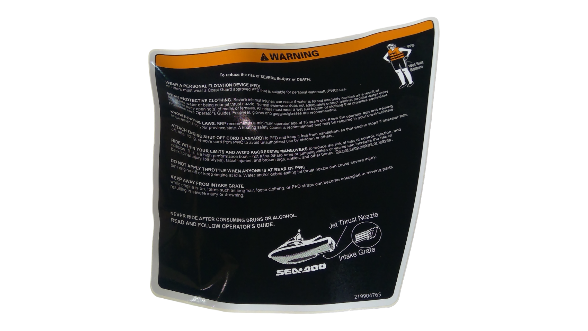 Fits Sea-Doo Principal Label Right, OEM Part # 219904765
