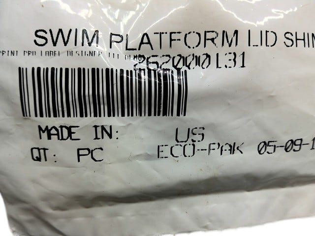 Fits 2011-2012 Sea-Doo 210 Challenger & Challenger S 260 SWIM Platform LID SHIM, OEM Part # 262000131