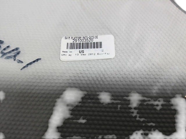 Fits 2012 Sea-Doo 230 Challenger & Challenger SE 310 / 230 Challenger SE 430 SWIM Platform MAT Inside S, OEM Part # 291003520