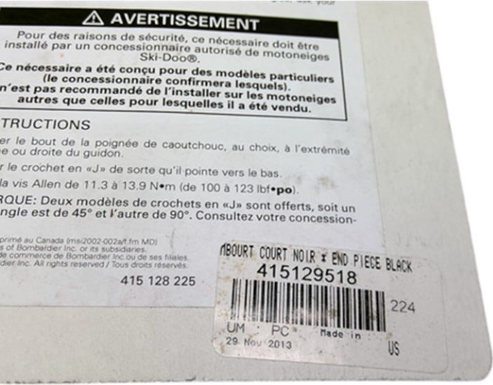 Fits BRP END Piece Black, OEM Part # 415129518