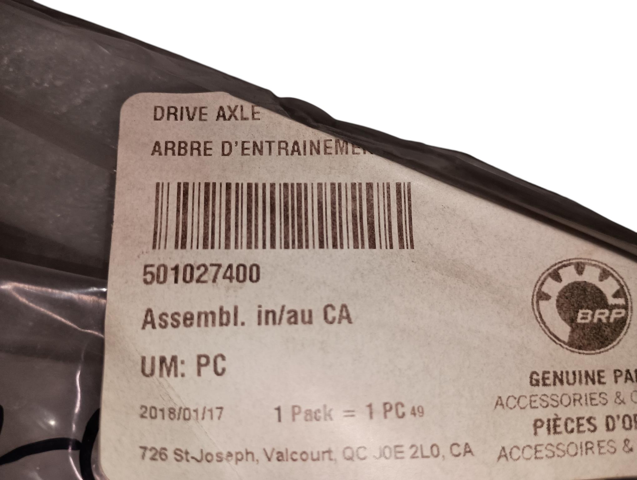 2008-2009 Fits Ski-Doo Back Country/ Gsx Fan Drive Axle, OEM Part # 501027400 - Vintage image
