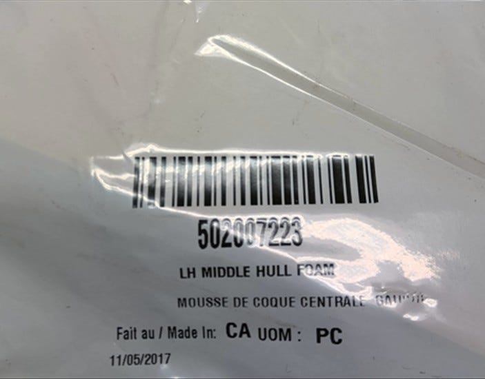 Fits Sea-Doo LH Middle HULL FOAM, OEM Part # 502007223