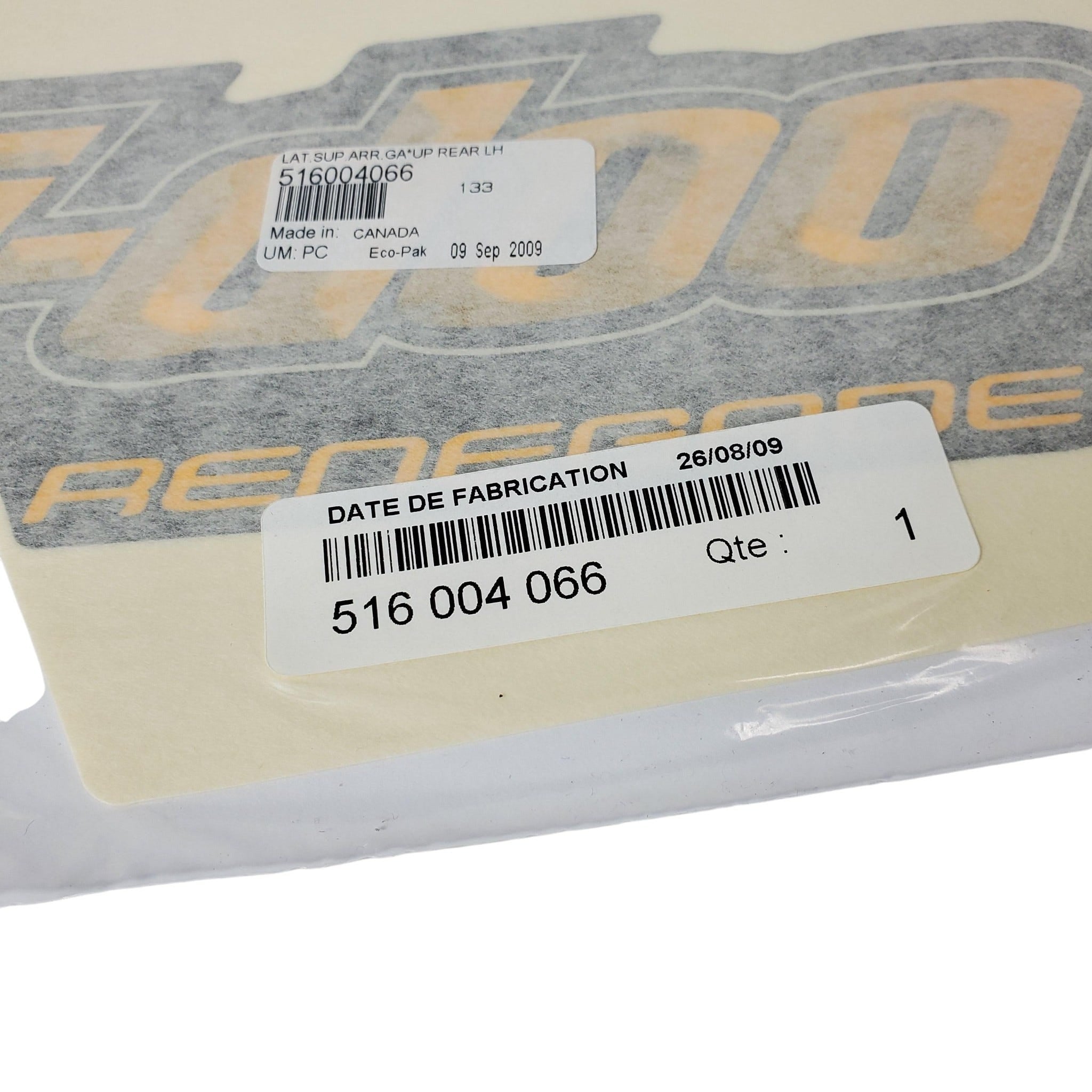 Fits 2010 Ski-Doo Renegade Adrenaline 1200 LH REAR Upper SIDE Decal, OEM Part # 516004066