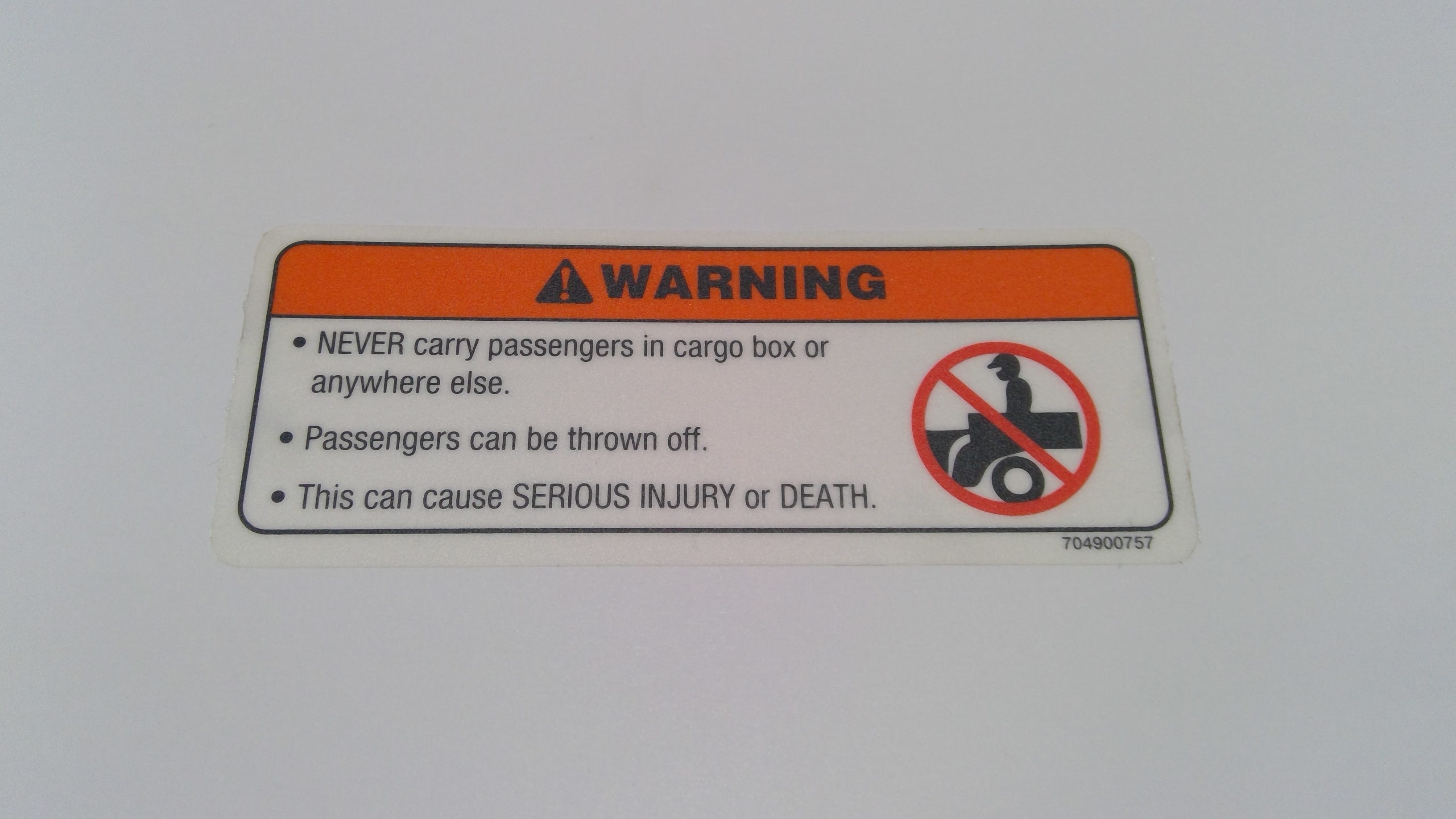 Can-Am Warning Label, Passenger, OEM Part # 704900757