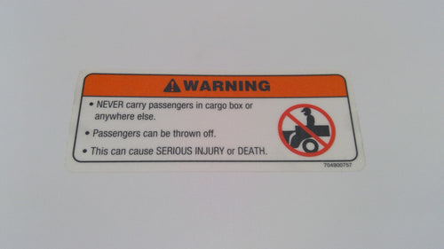 Can-Am Warning Label, Passenger, OEM Part # 704900757