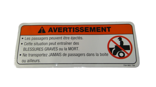 Can-Am Warning Label, Passenger, OEM Part # 704900758
