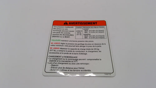 Can-Am Warning Label, TIRE Pressu, OEM Part # 704901155