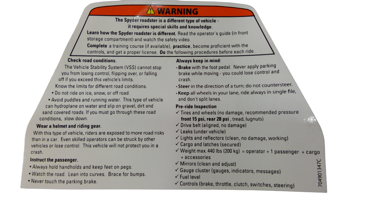 Can-Am WARN Decal, Safety Procedu, OEM Part # 704901347