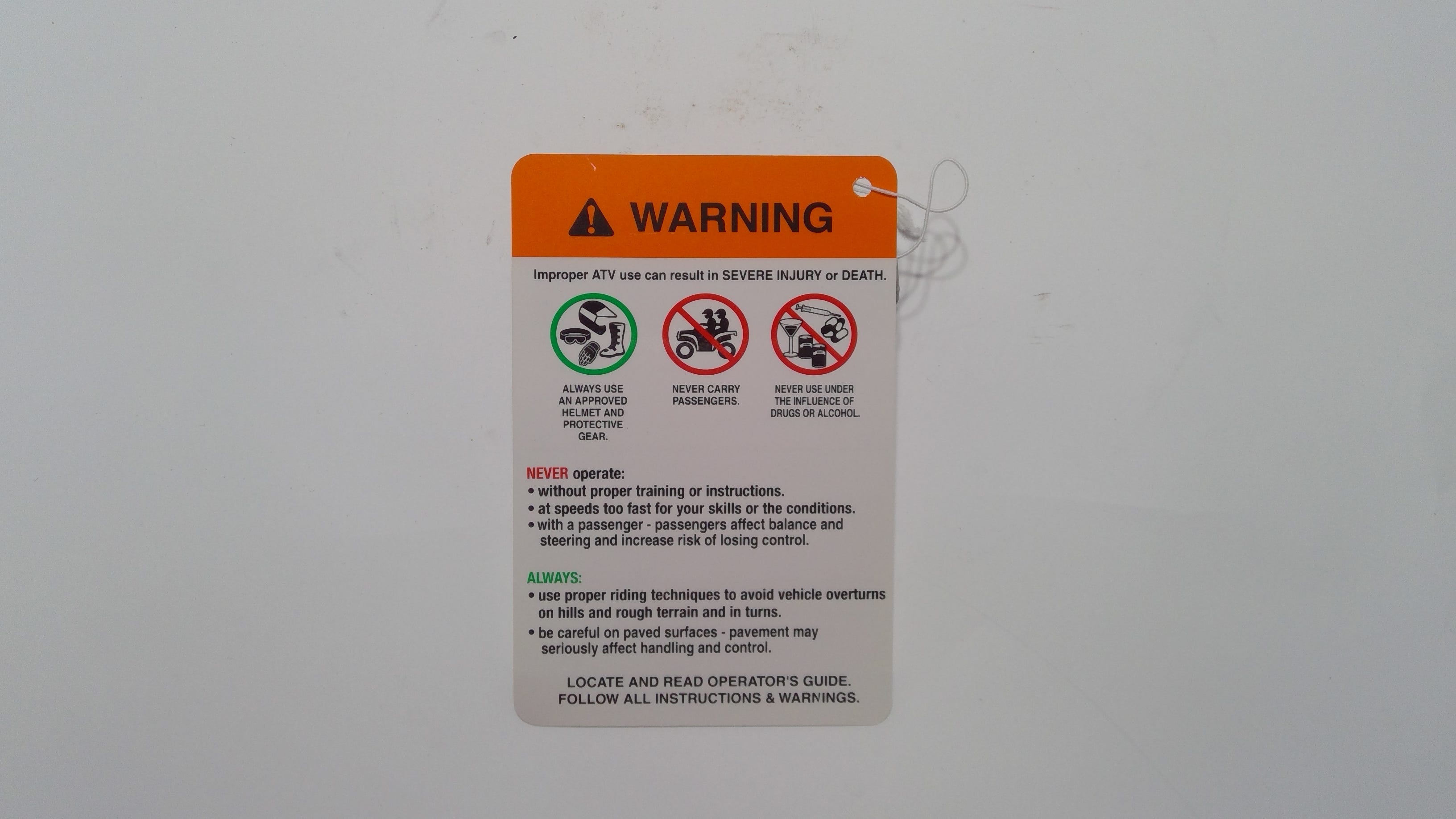 Can-Am Warning Decal, General USE, OEM Part # 704901861