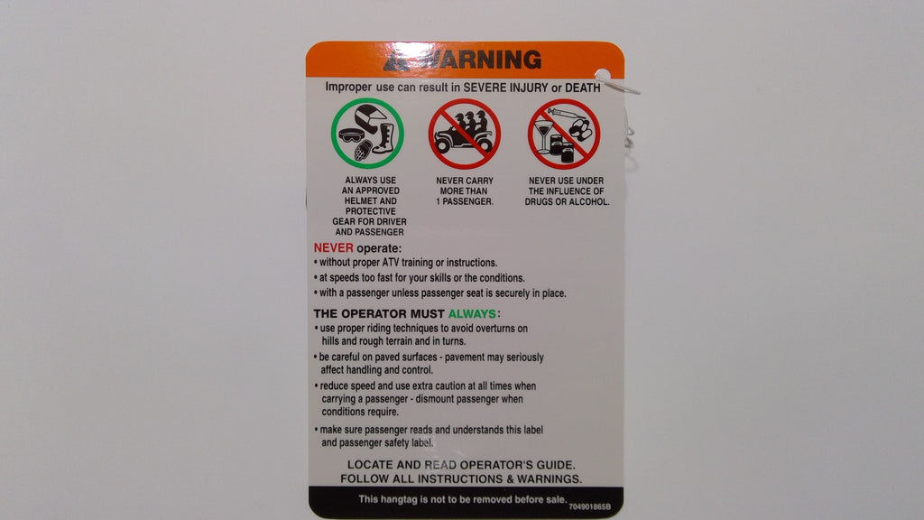 Can-Am Warning Label, General USE, OEM Part # 704901865