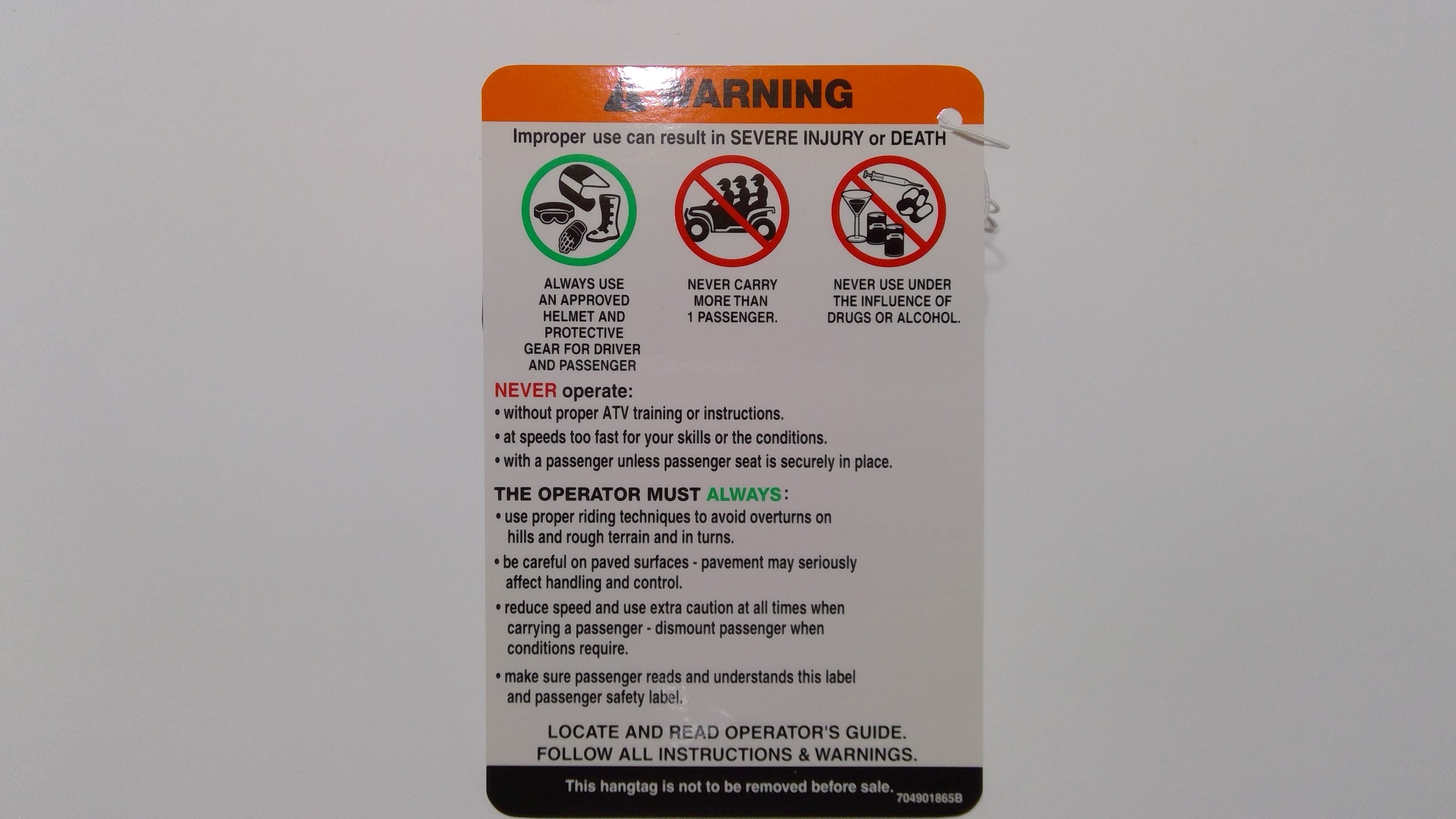 Can-Am Warning Label, General USE, OEM Part # 704901865