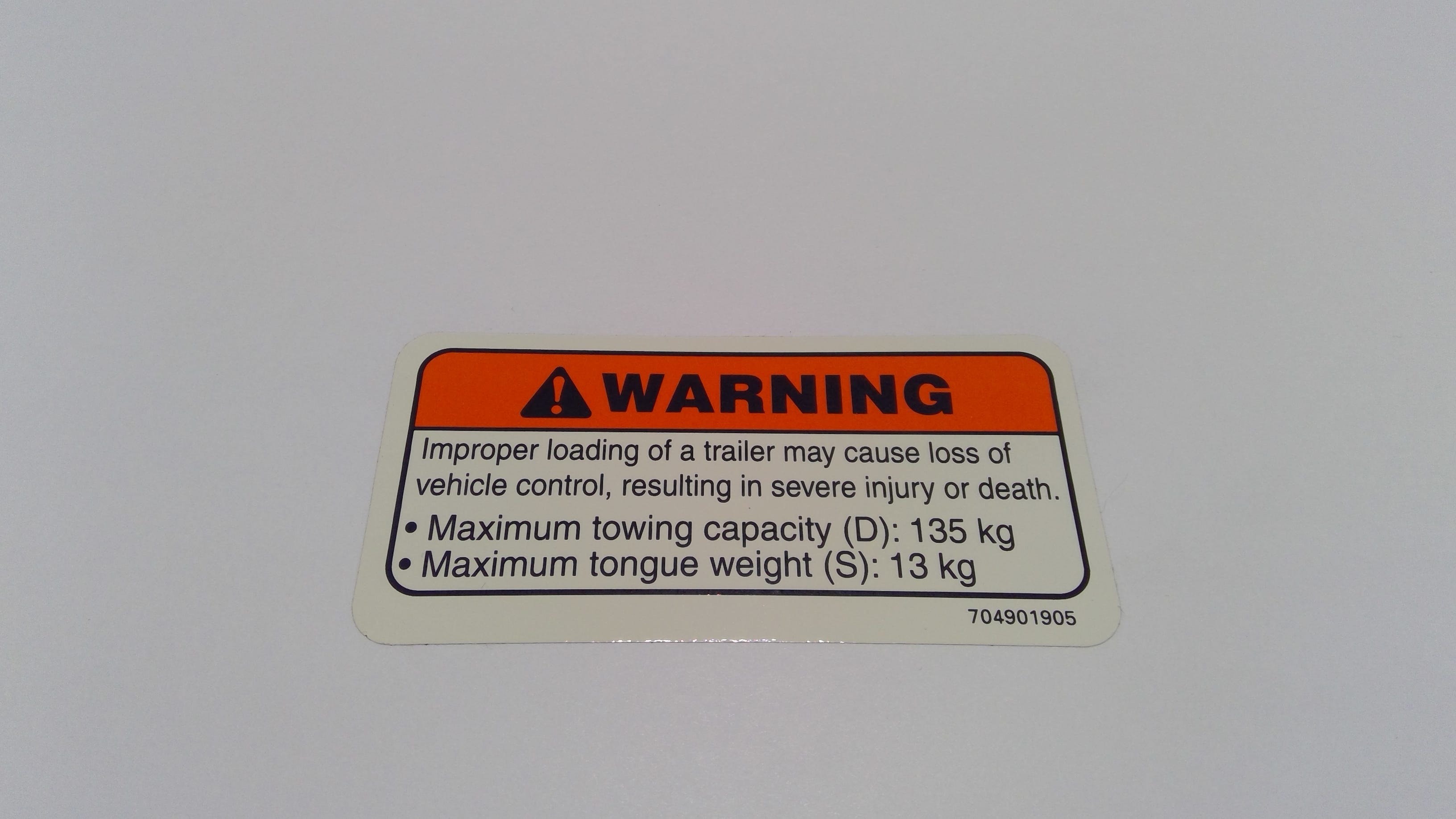 Can-Am Warning Decal, Trailer, OEM Part # 704901905