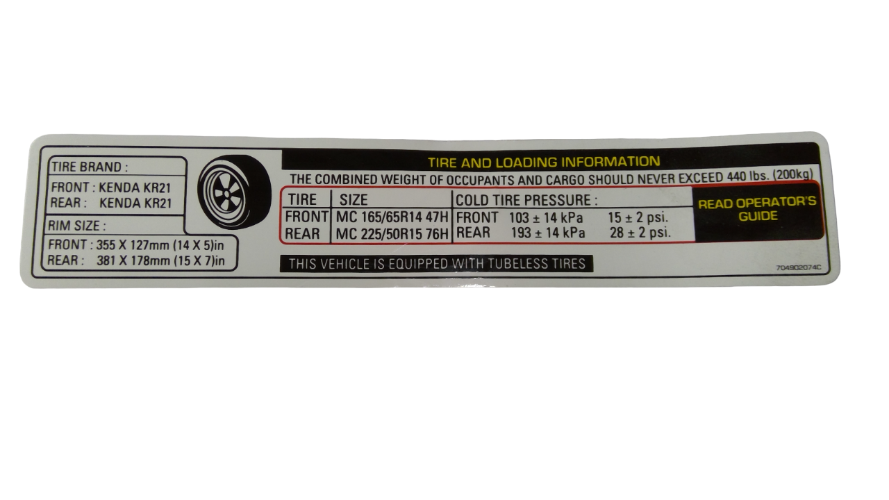 Can-Am TIRE Label, OEM Part # 704902074
