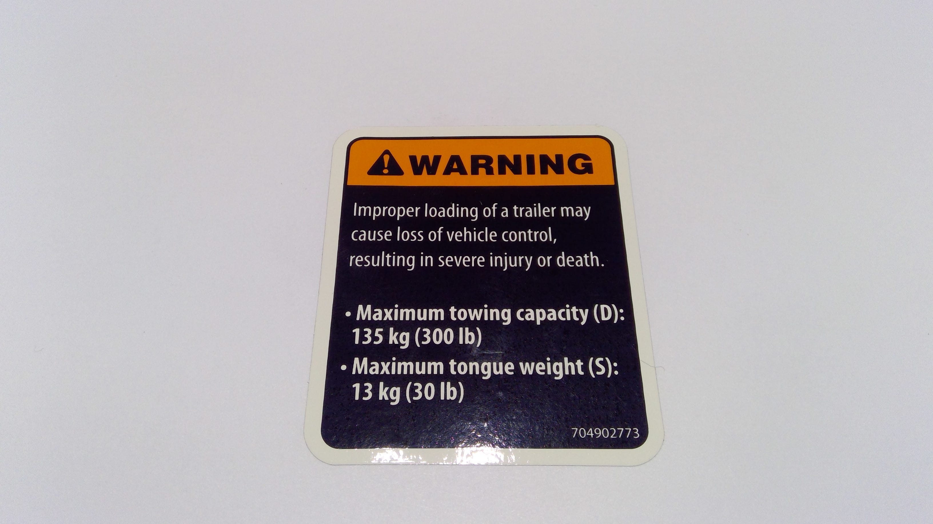 Can-Am Warning Decal, Trailer, OEM Part # 704902773
