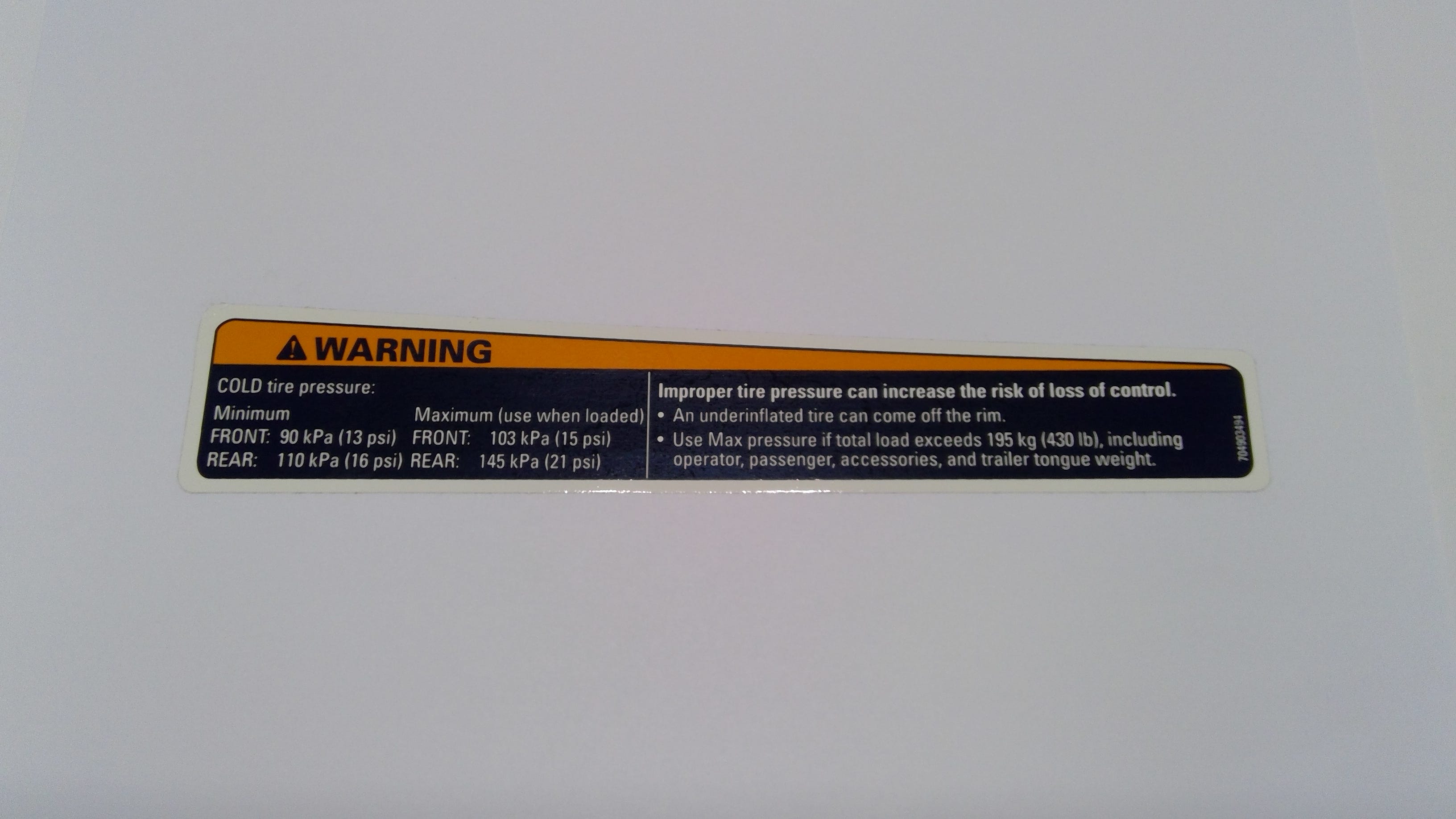 Can-Am Warning Decal, OEM Part # 704903494