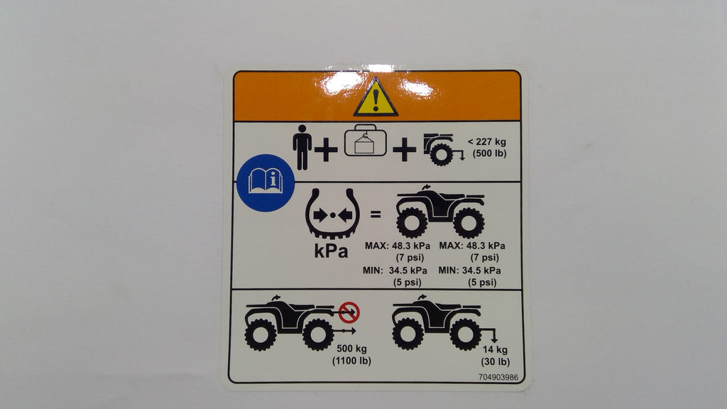 Can-Am Warning Decal, TIRE Pressu, OEM Part # 704903986