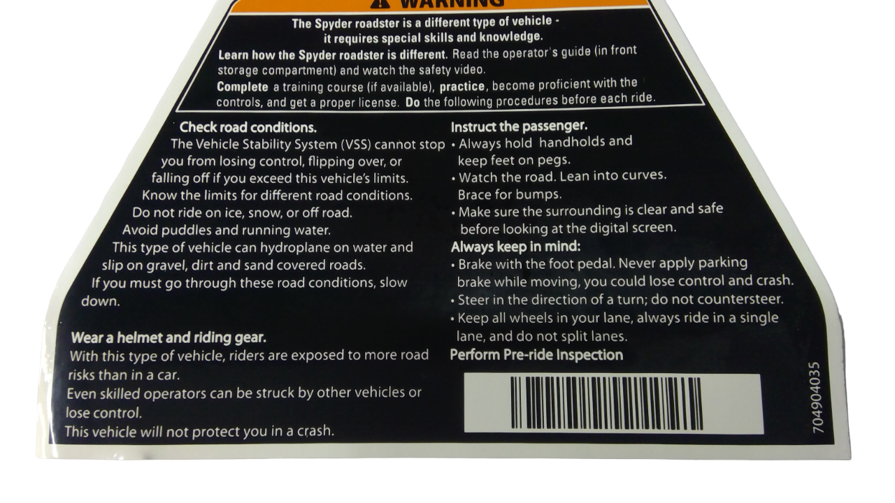 Can-Am Warning Decal, Security, OEM Part # 704904035