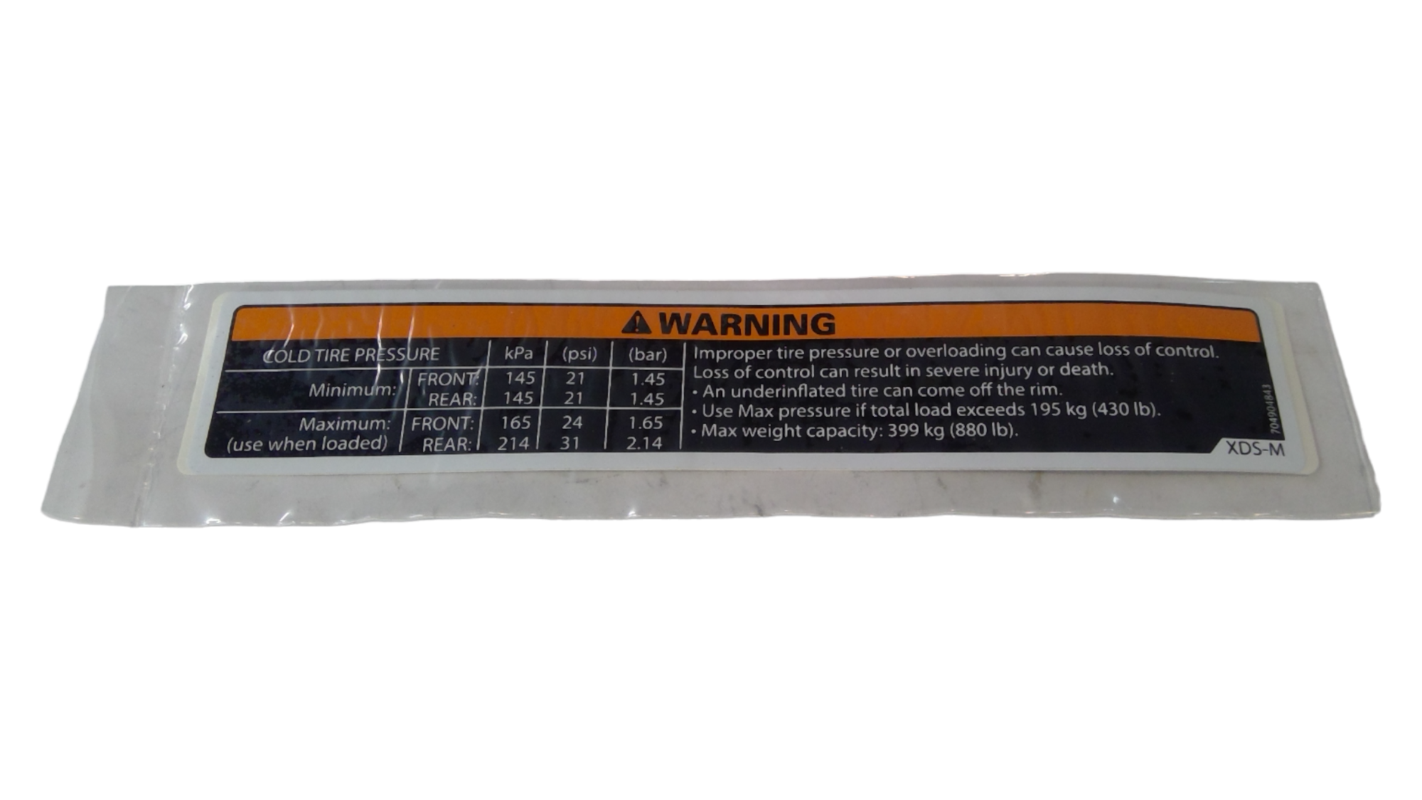 Can-Am Warning Decal, TIRE Pressu, OEM Part # 704904843