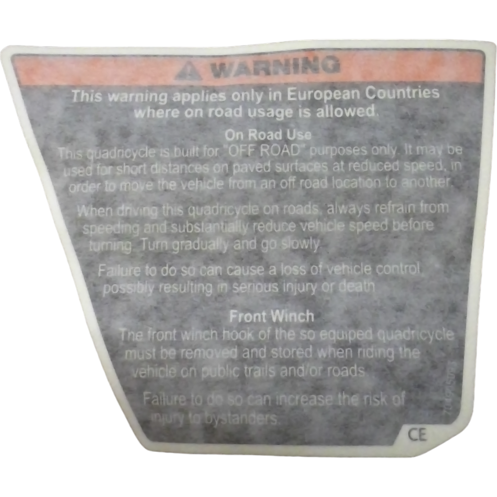 Can-Am Warning Label, OEM Part # 704905093