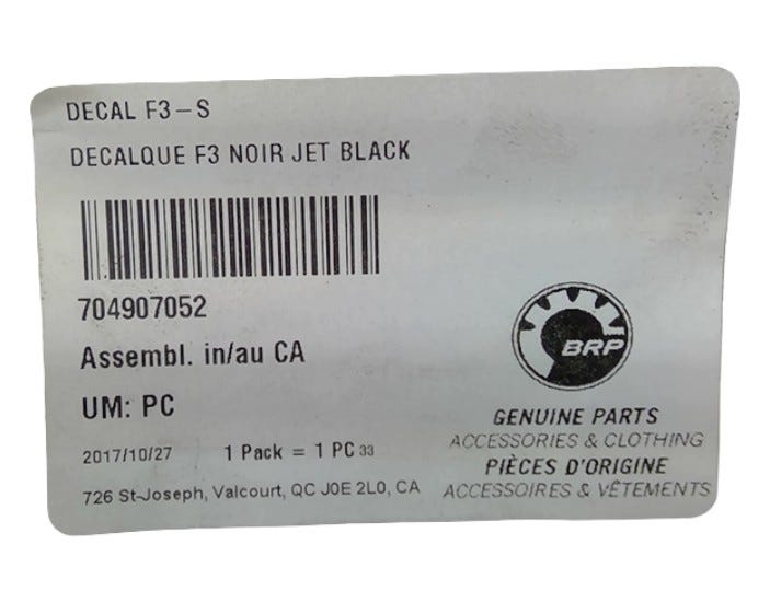 Fits Can-Am Decal, F3-S, OEM Part # 704907052