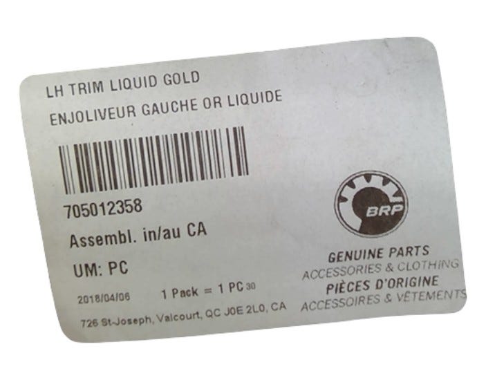 Fits BRP LH Trim, Liquid GOLD, OEM Part # 705012358