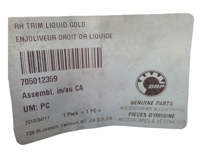 Fits BRP RH TRIM Liquid GOLD, OEM Part # 705012359
