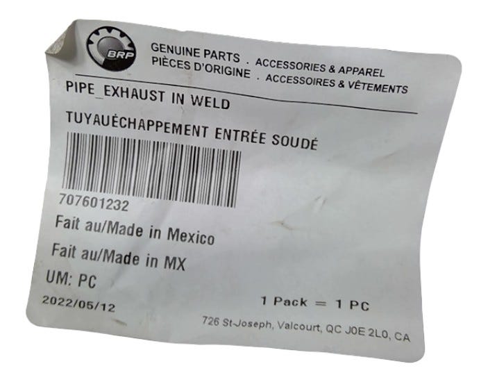 Fits BRP Exhaust PIPE IN WELD, OEM Part # 707601232
