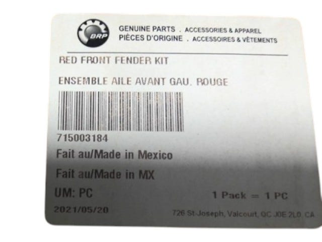 Fits 2016 Can-Am 001 - Outlander - 570 EFI RED Front Fender KIT, OEM Part # 715003184