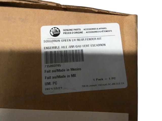 Fits 2016 Can-Am 001 - Outlander L - 450 EFI Squadron Green LH REAR FEN, OEM Part # 715003285