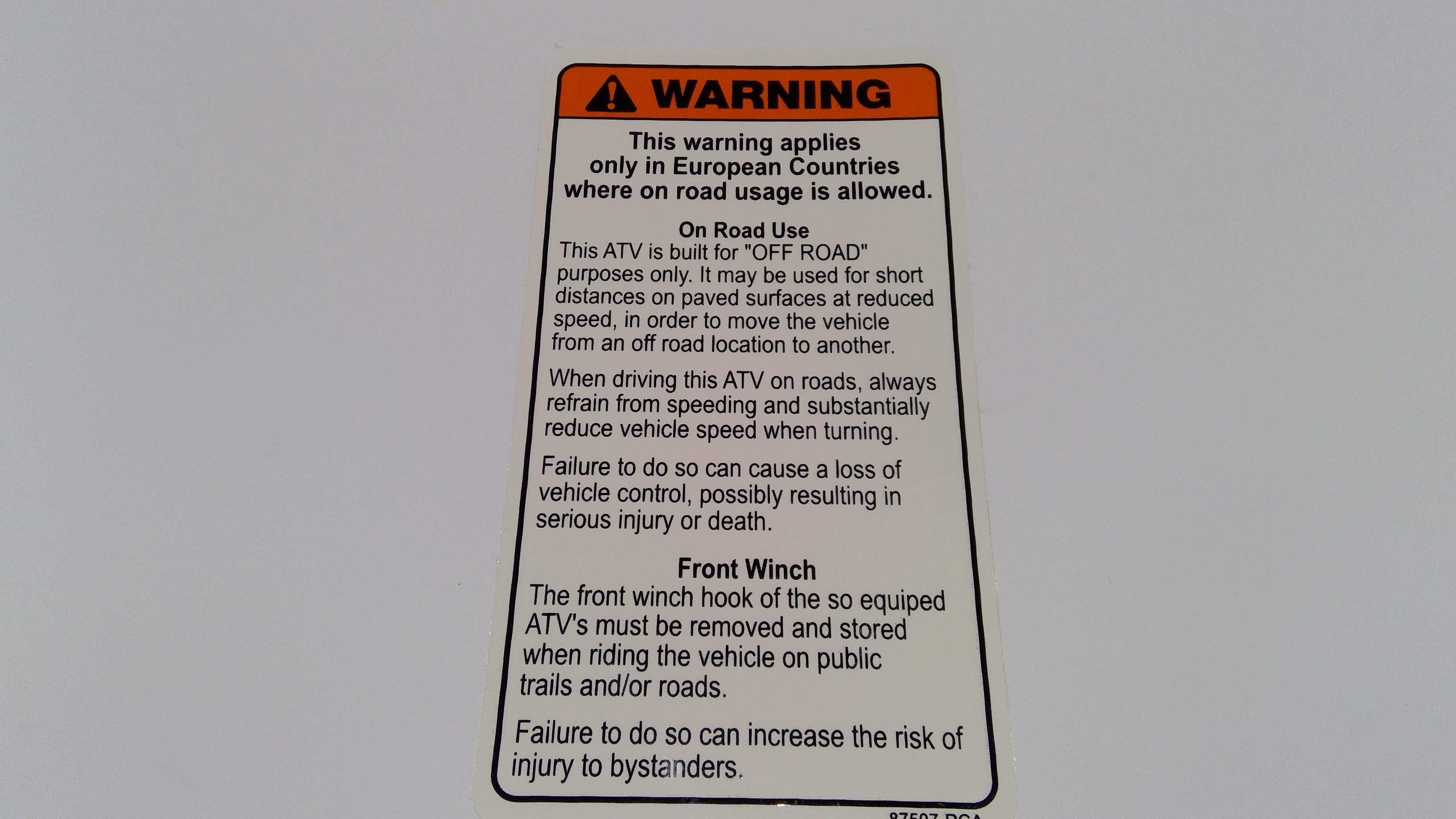 Can-Am Multilingual Label, OEM Part # S87507RCA000