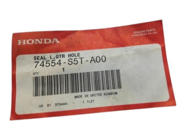 Honda New 2002-2005 Fits Honda Civic Seal, L. Quarter Hole, Part # 74554-S5T-A00