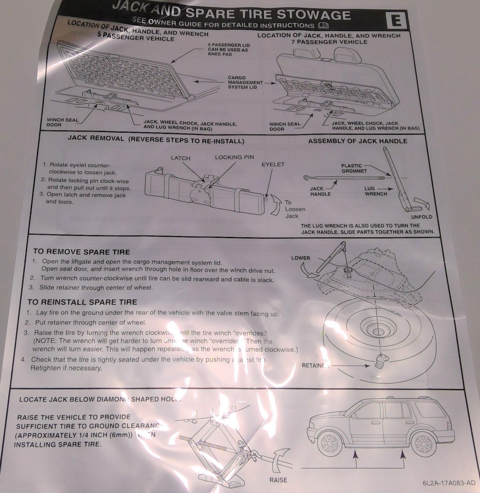 Ford New 2006-2010 Fits Ford / Mercury Explorer / Mountaineer Decal - Jack Operation Base No. 17a083, Part # 6L2Z17A083AC