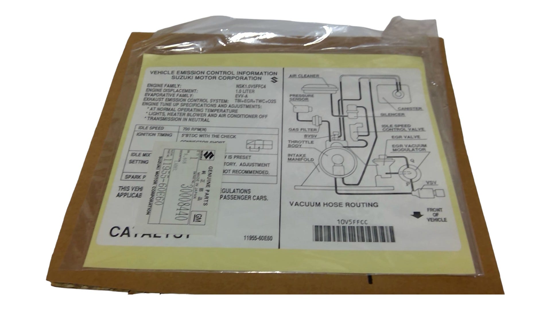 GM New 1992 Fits Chevrolet Metro Emission Control Label, Part # 30008440