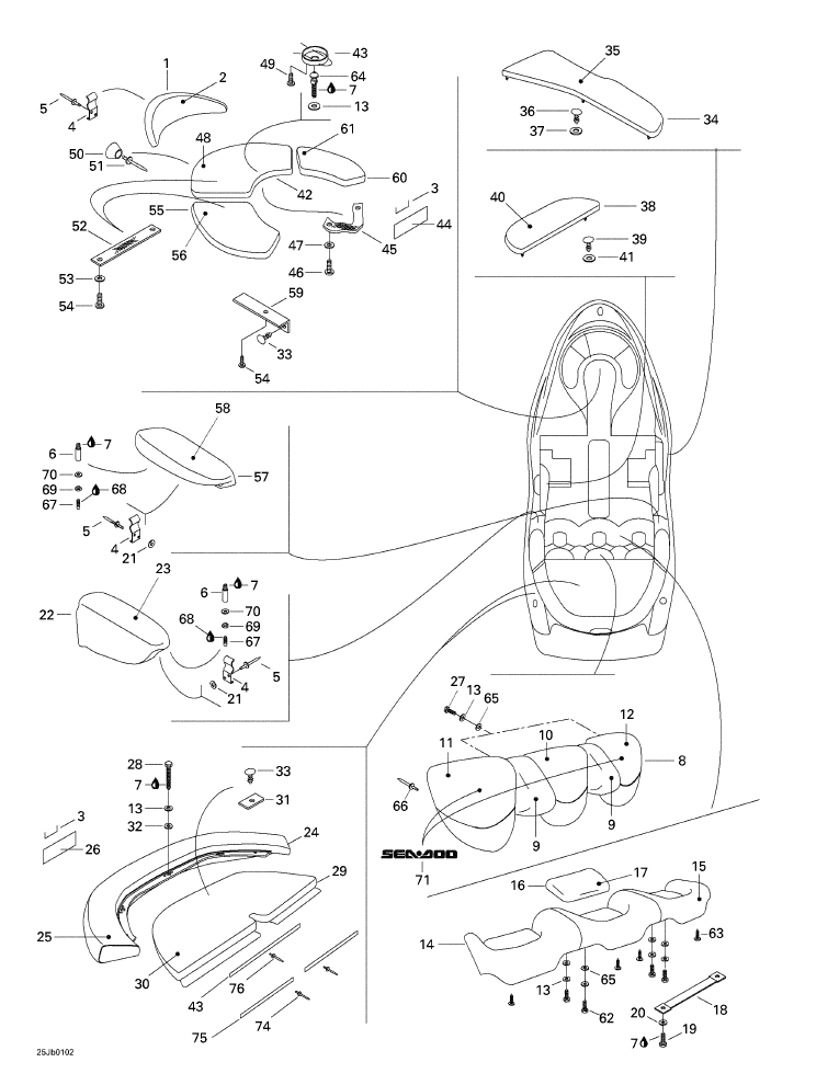 Fits 1997-2004 Sea-Doo Boats Seat Bracket, OEM Part # 204610100